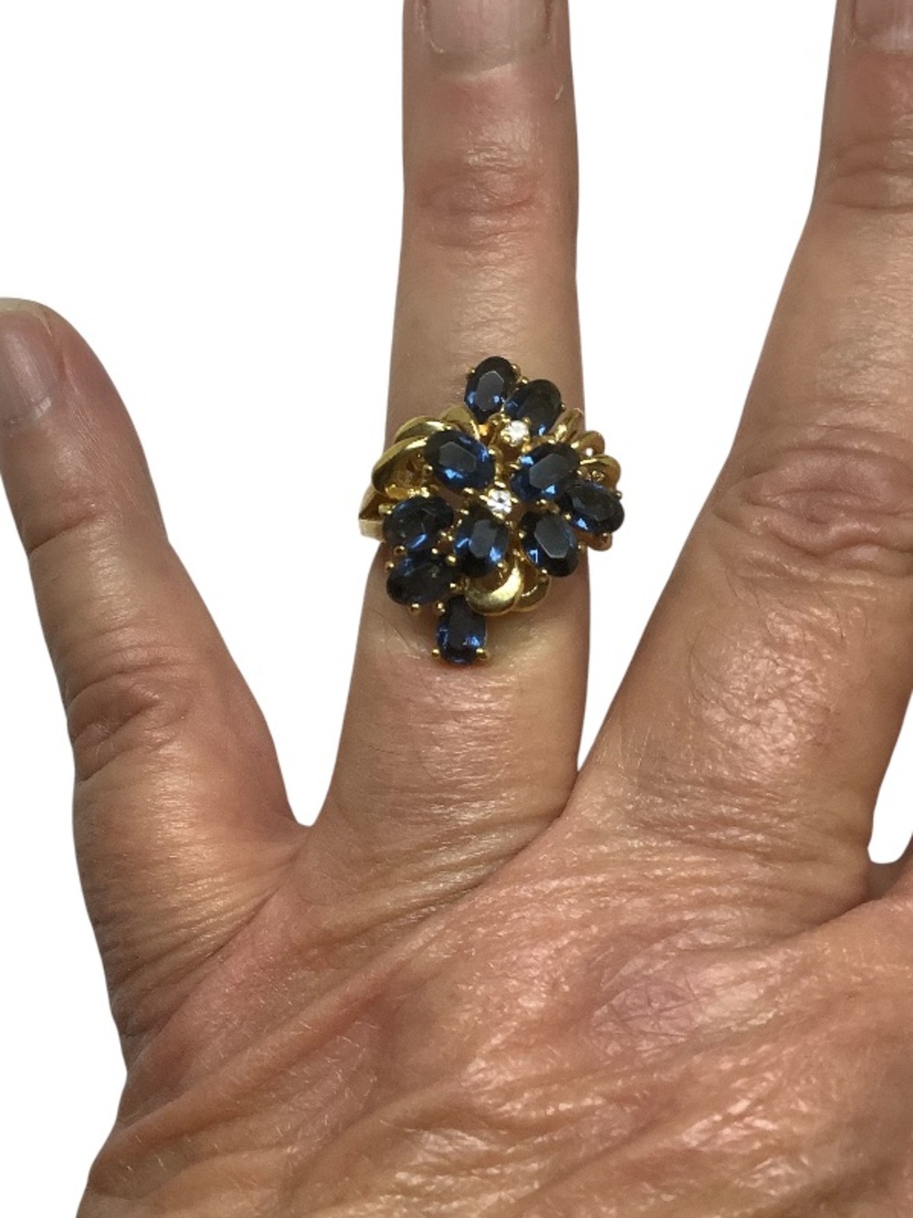 Gold plated blue synthetic gemstone ring